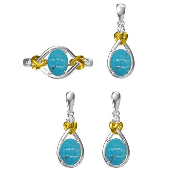 Celtic Love Knot Jewelry SET-Diamonds & REAL Gemstones in Sterling Silver - Picture 1 of 1